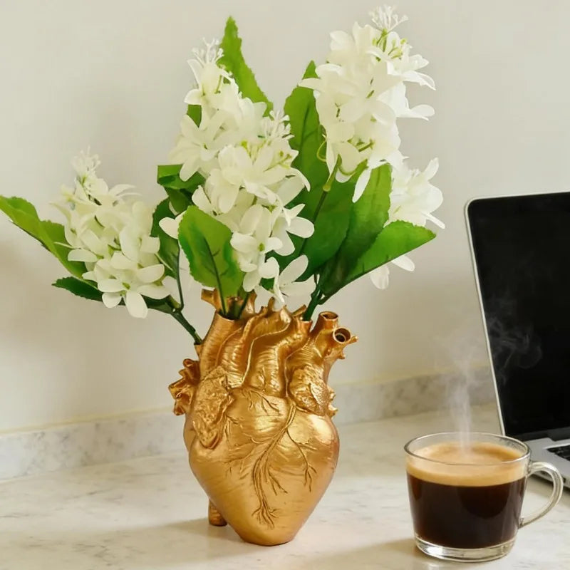 Vase Cœur Doré | Décoration Luxe | Idée Cadeau Femme