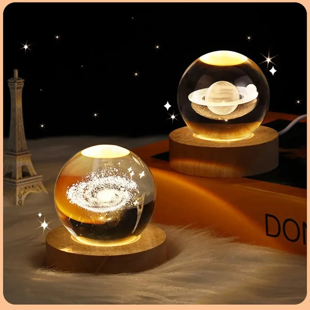 Boule de Cristal 3D Astronomie | Veilleuse LED Planètes | Déco Chambre Aesthetic