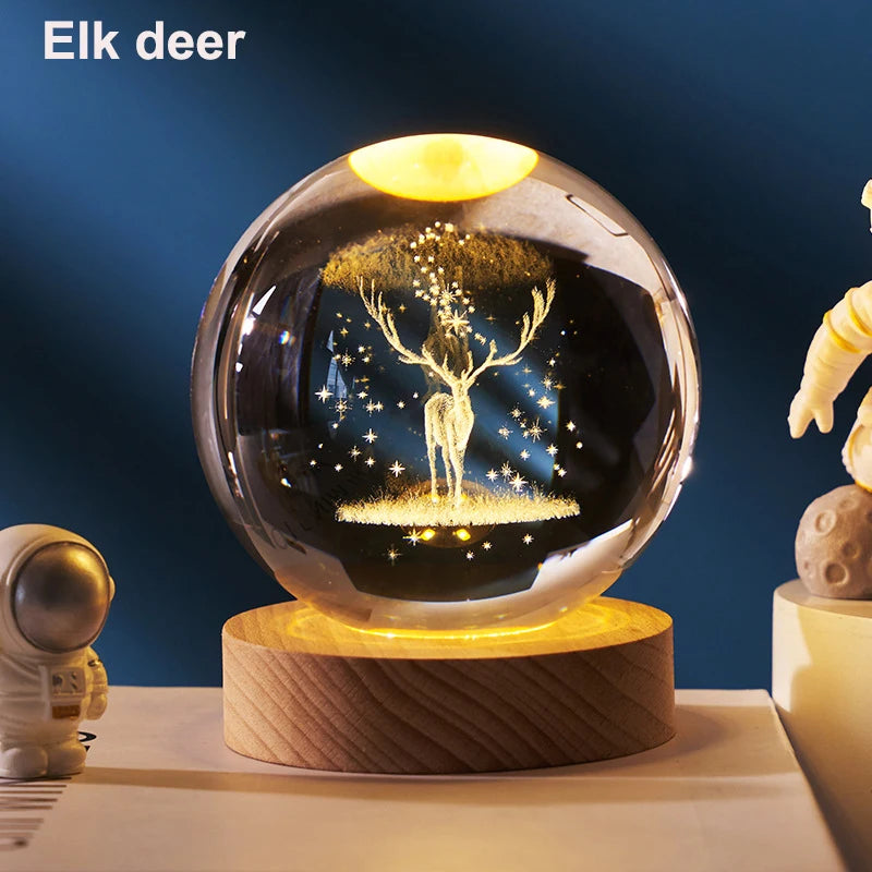 Boule de Cristal 3D Astronomie | Veilleuse LED Planètes | Déco Chambre Aesthetic