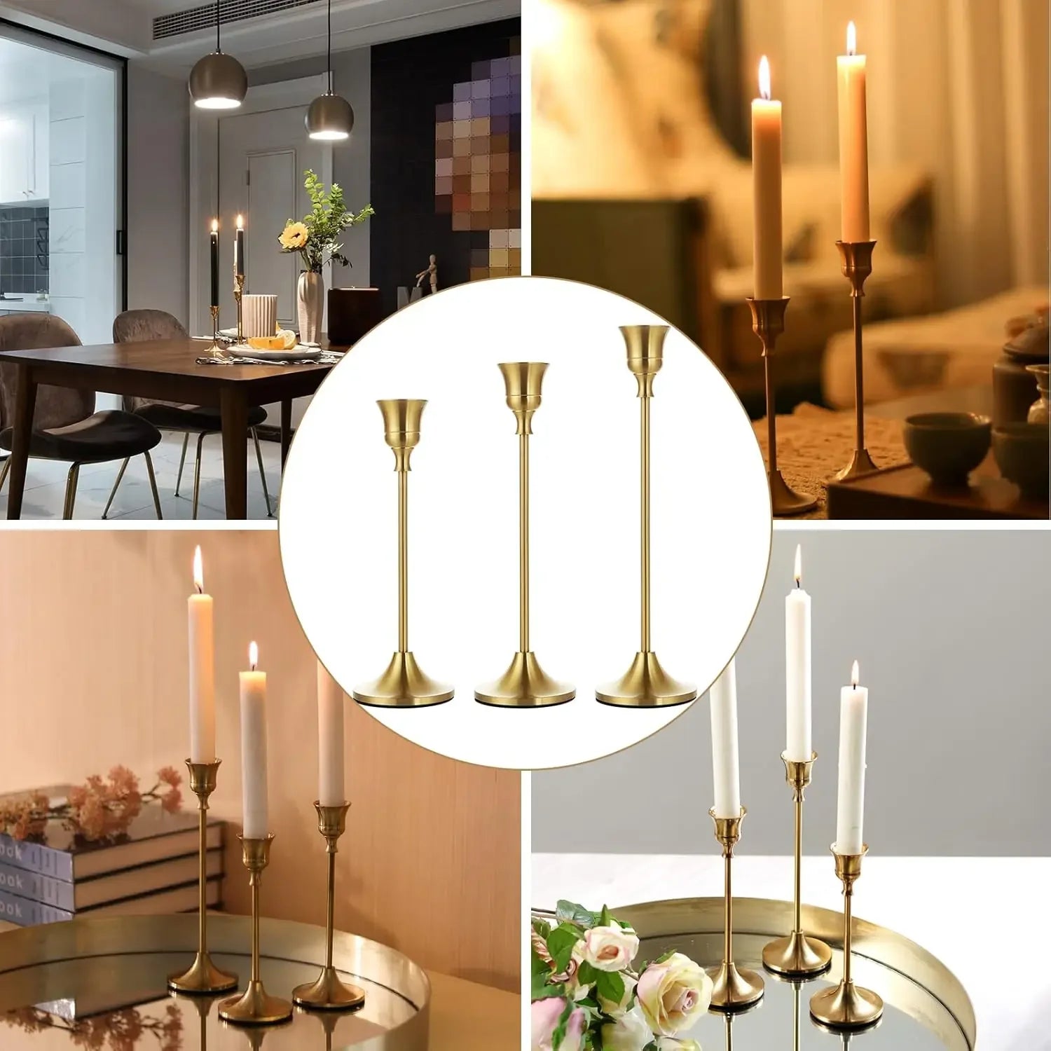 Set 3 Bougeoirs Dorés | Décoration Table Luxe | Style Vintage