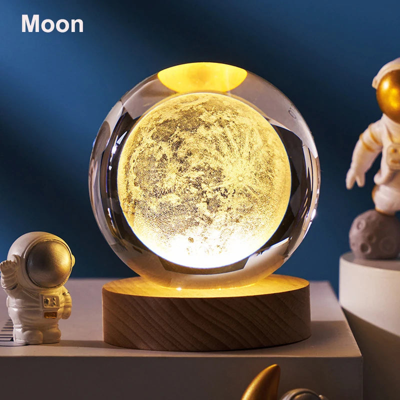 Boule de Cristal 3D Astronomie | Veilleuse LED Planètes | Déco Chambre Aesthetic