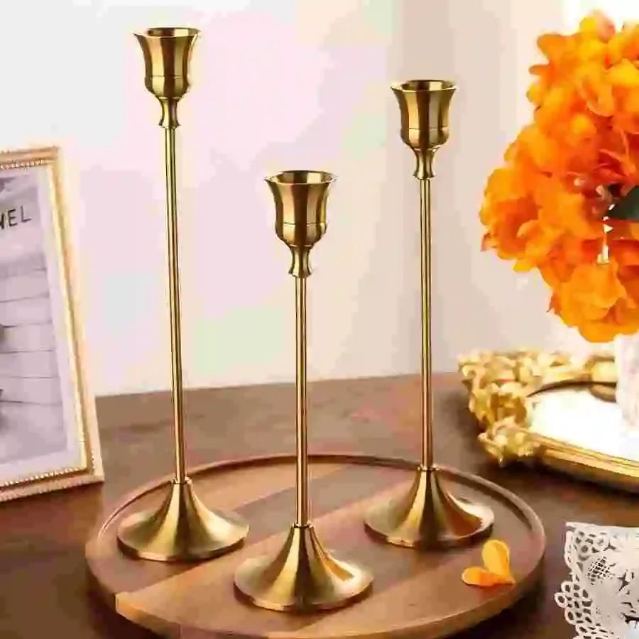Set 3 Bougeoirs Dorés | Décoration Table Luxe | Style Vintage