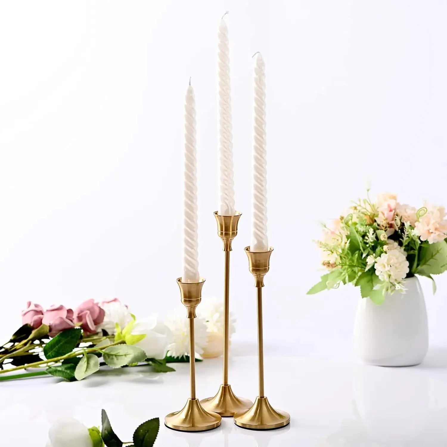 Set 3 Bougeoirs Dorés | Décoration Table Luxe | Style Vintage