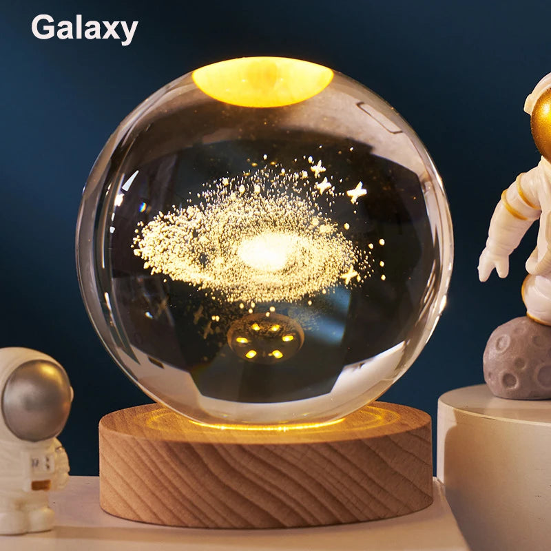 Boule de Cristal 3D Astronomie | Veilleuse LED Planètes | Déco Chambre Aesthetic