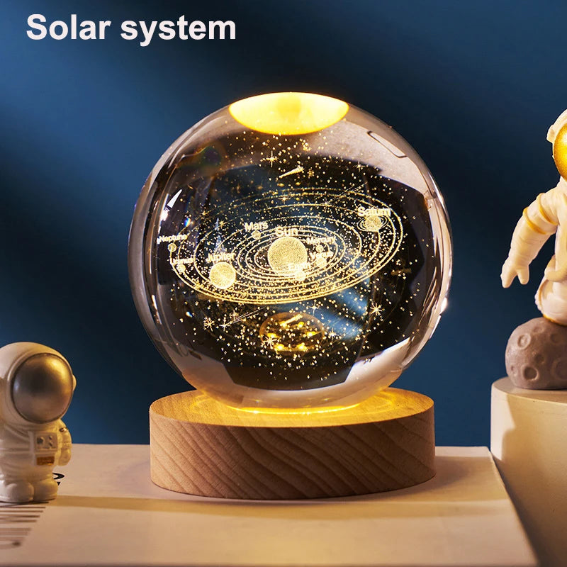 Boule de Cristal 3D Astronomie | Veilleuse LED Planètes | Déco Chambre Aesthetic