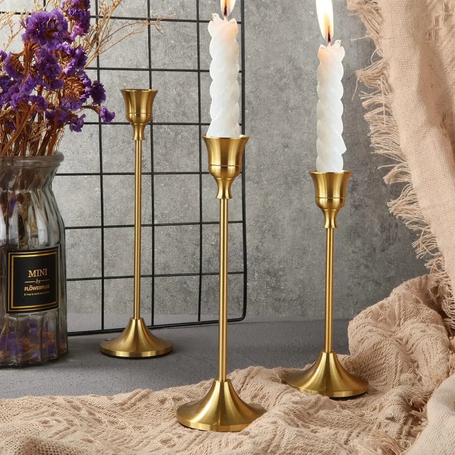 Set 3 Bougeoirs Dorés | Décoration Table Luxe | Style Vintage