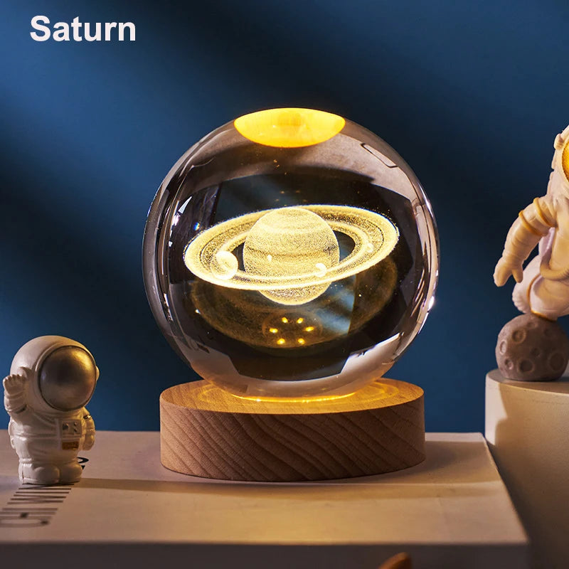 Boule de Cristal 3D Astronomie | Veilleuse LED Planètes | Déco Chambre Aesthetic