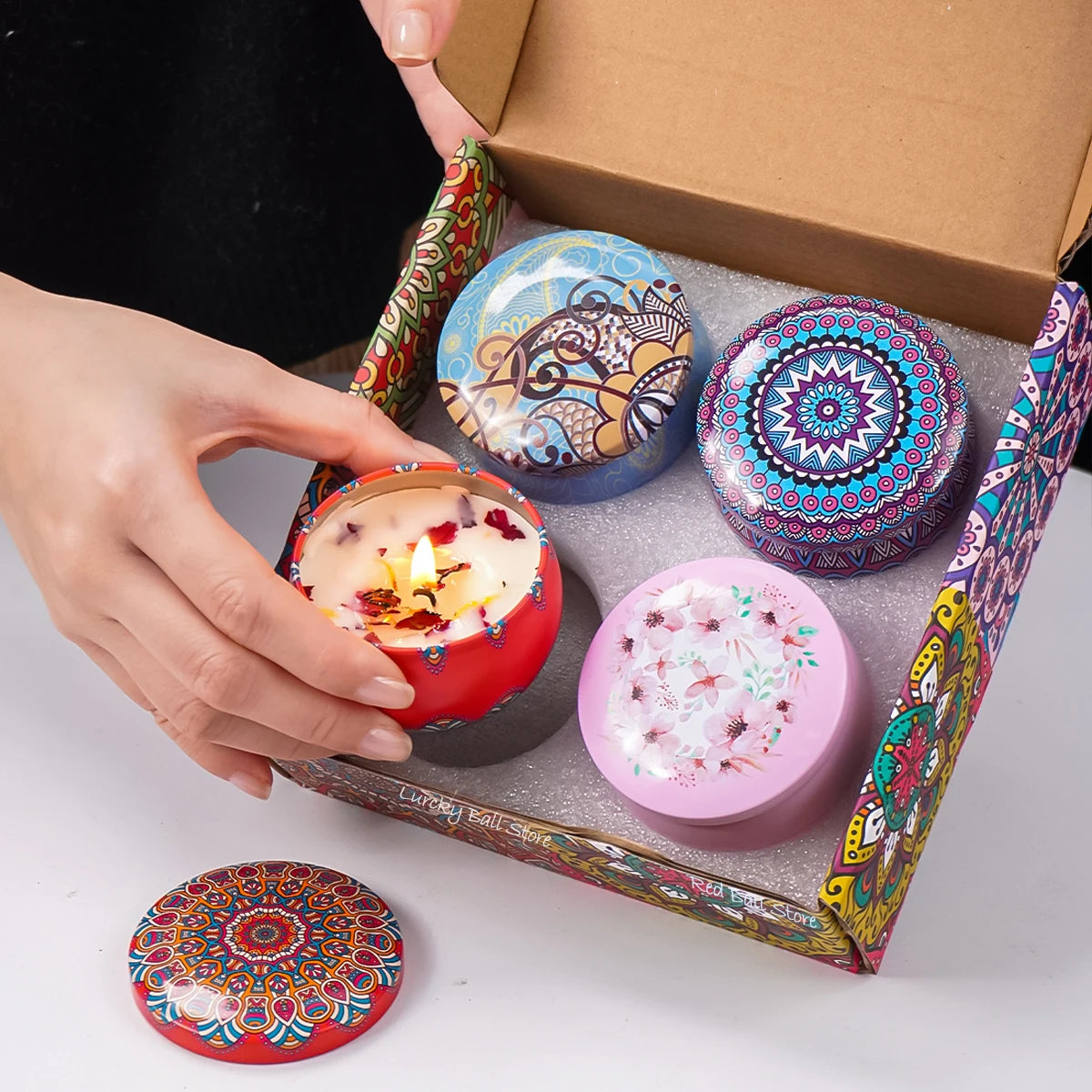 Set 4 Bougies Parfumées | Bougie Soja Fleurs Séchées | Coffret Cadeau Femme