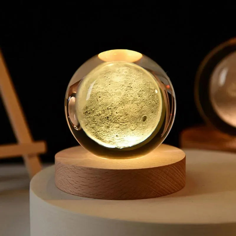 Boule de Cristal 3D Astronomie | Veilleuse LED Planètes | Déco Chambre Aesthetic