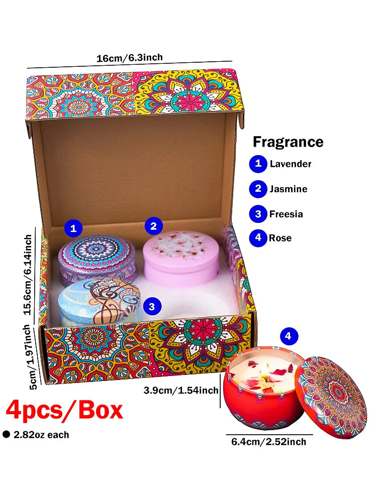 Set 4 Bougies Parfumées | Bougie Soja Fleurs Séchées | Coffret Cadeau Femme