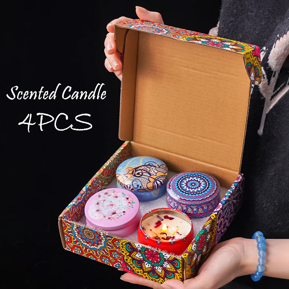 Set 4 Bougies Parfumées | Bougie Soja Fleurs Séchées | Coffret Cadeau Femme