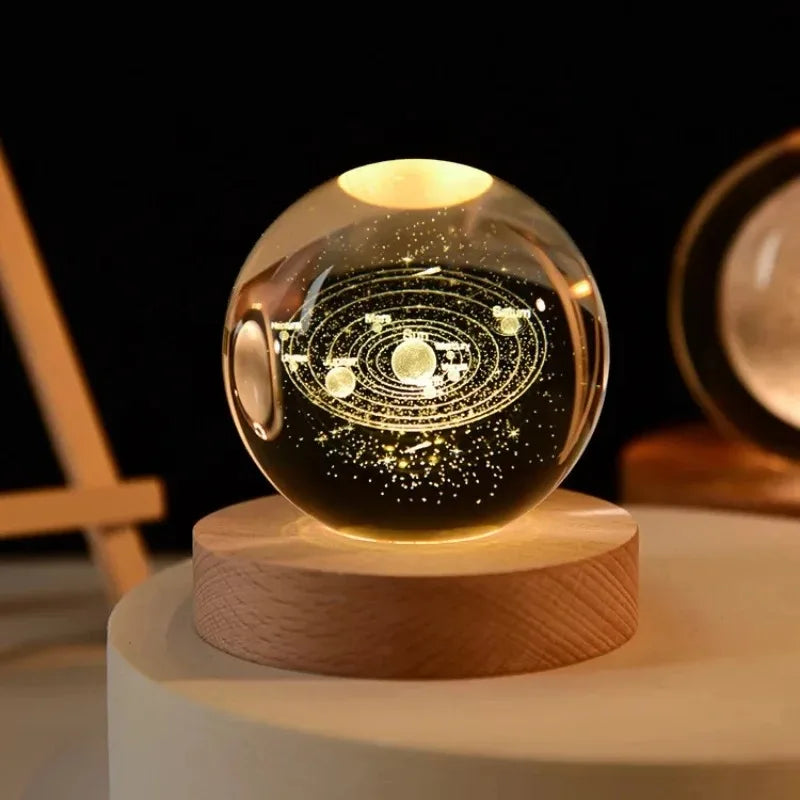 Boule de Cristal 3D Astronomie | Veilleuse LED Planètes | Déco Chambre Aesthetic