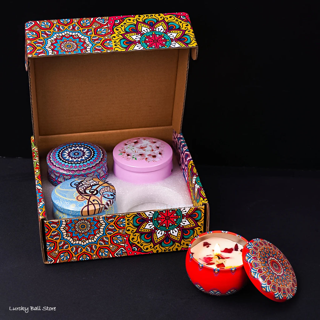 Set 4 Bougies Parfumées | Bougie Soja Fleurs Séchées | Coffret Cadeau Femme